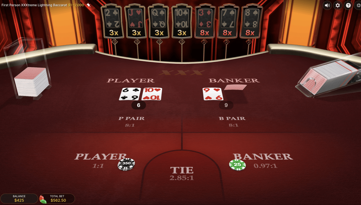 First Person XXXtreme Lightning Baccarat Betting Options and Payouts